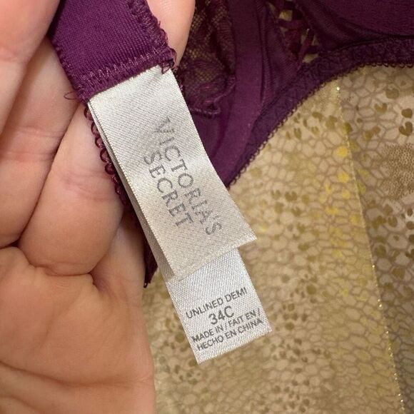 Vintage Victorias Secret Plum Purple Lace Unlined Demi Bra 34C - Picture 8 of 8